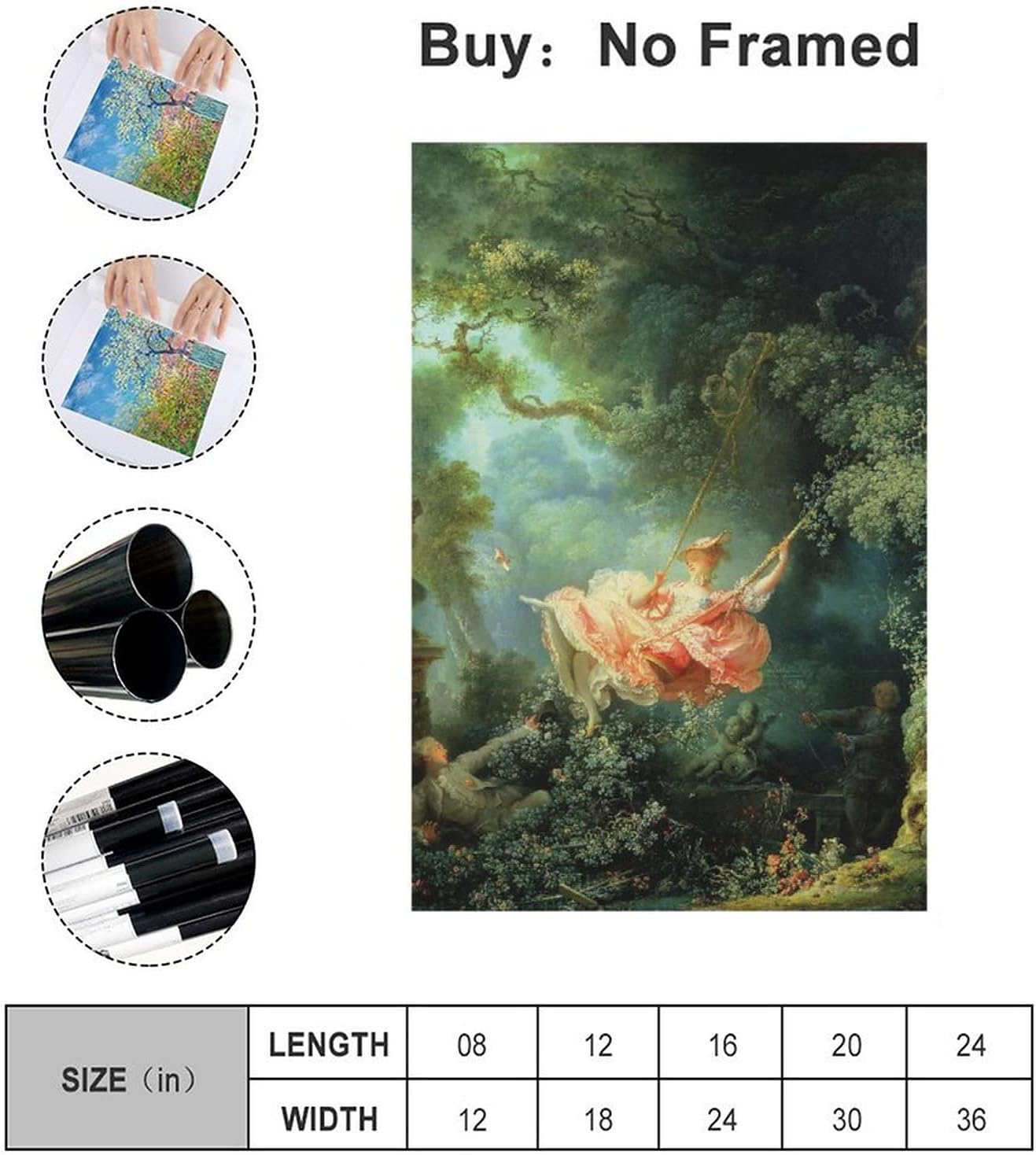 LEES TOSS Jean-Honoré Fragonard The Swing – Póster decorativo para pared de sala de estar, dormitorio, decoración estética, sin marco 12 x 18
