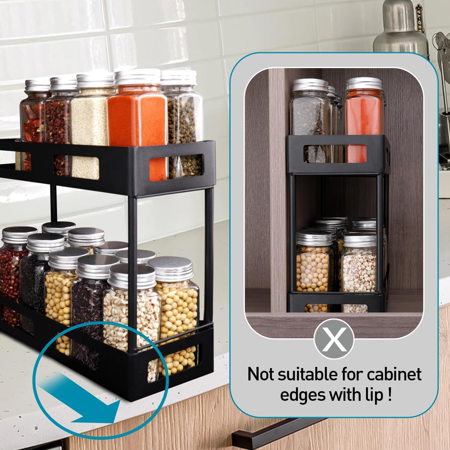 Organizador de especias para gabinete, estantes de especias extraíbles para armarios interiores, estante de especias de cocina, organizador