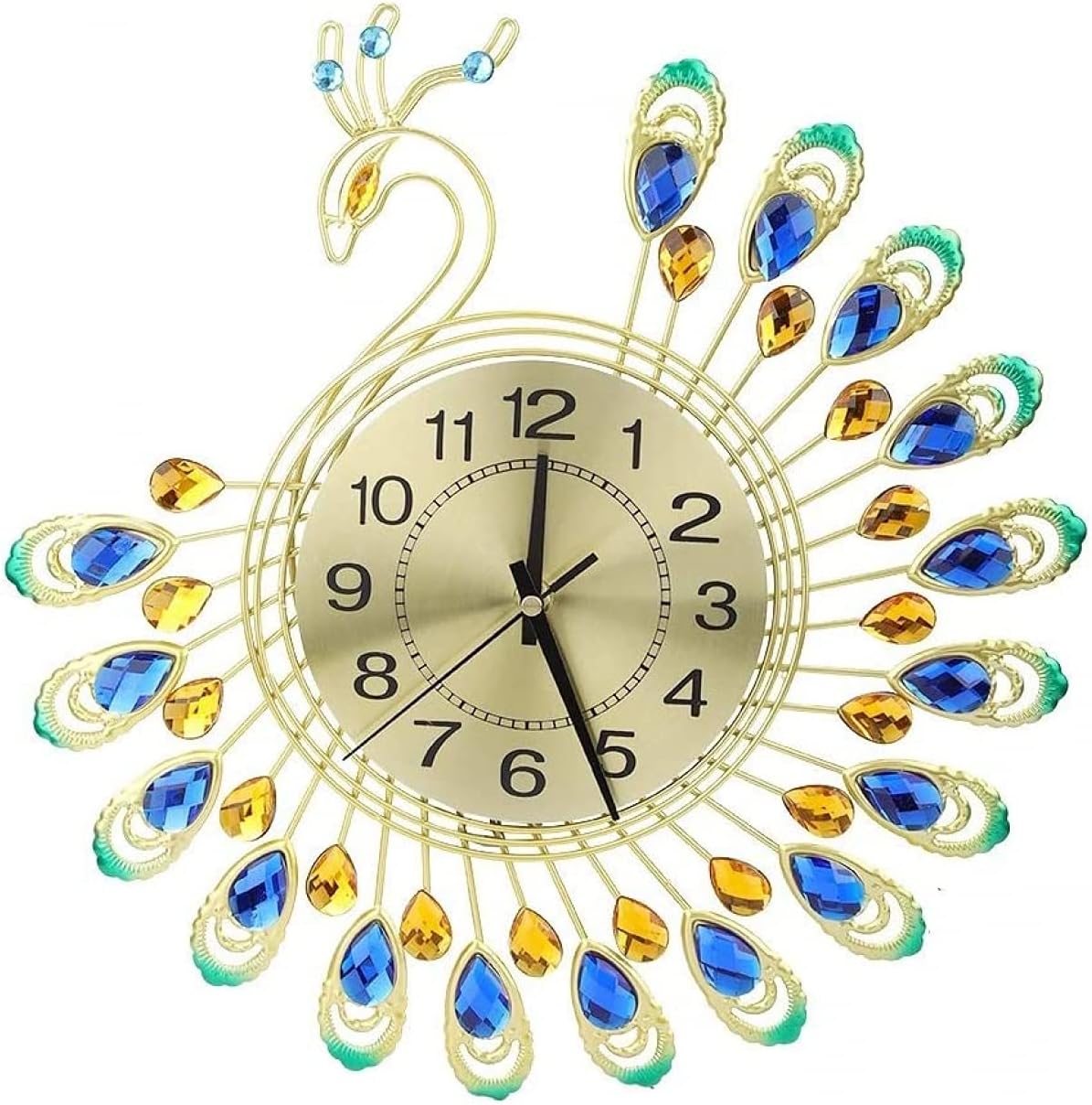 VIXPET Reloj de pared de pavo real, reloj de pared de pavo real, cristal 3D, forma de pavo real, sin tictac, reloj silencioso para sala de estar,