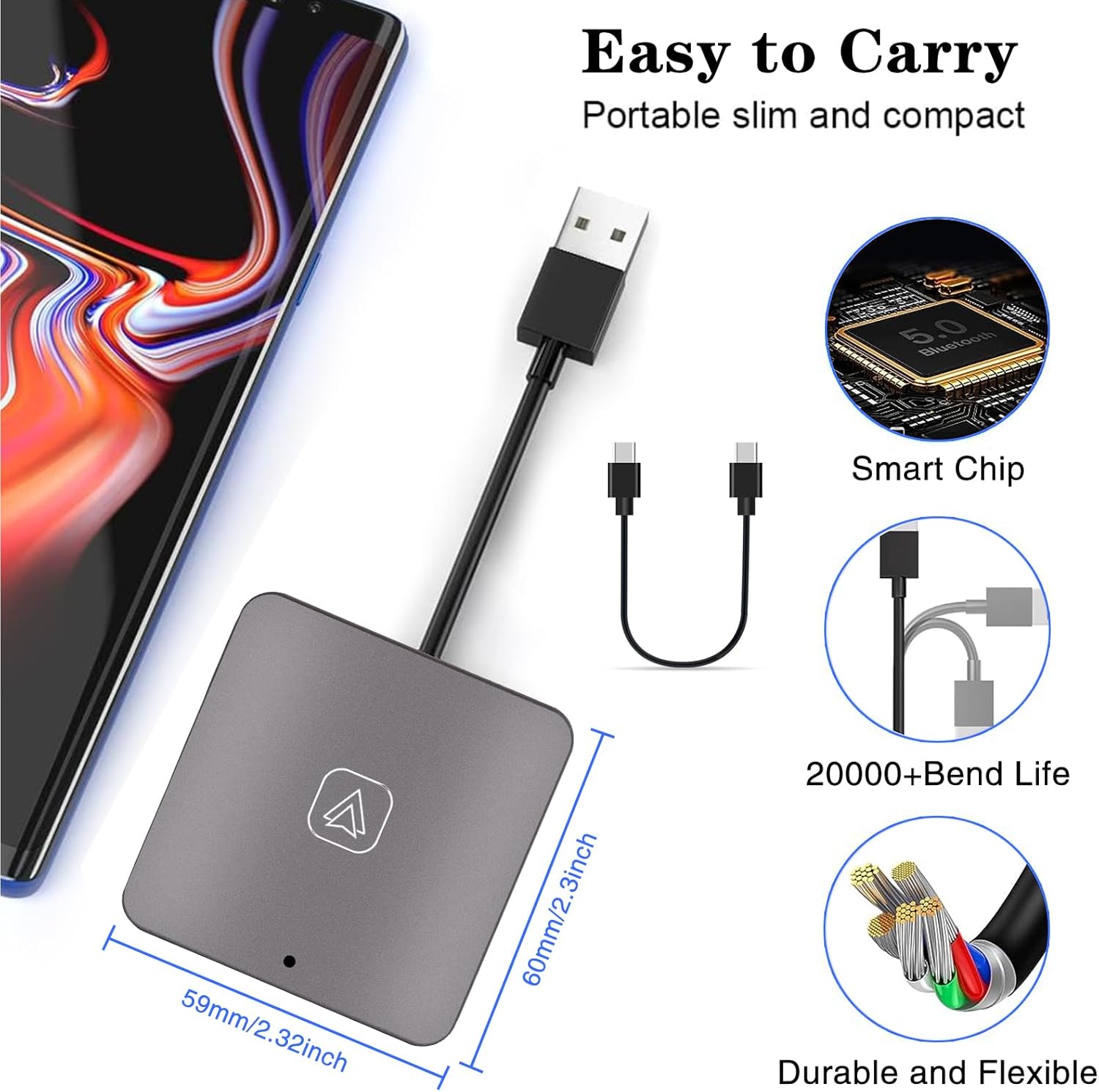 Adaptador inalámbrico automático Android para coche, convertir OEM fábrica con cable Android Auto a inalámbrico, conexión automática WiFi de 5 Ghz