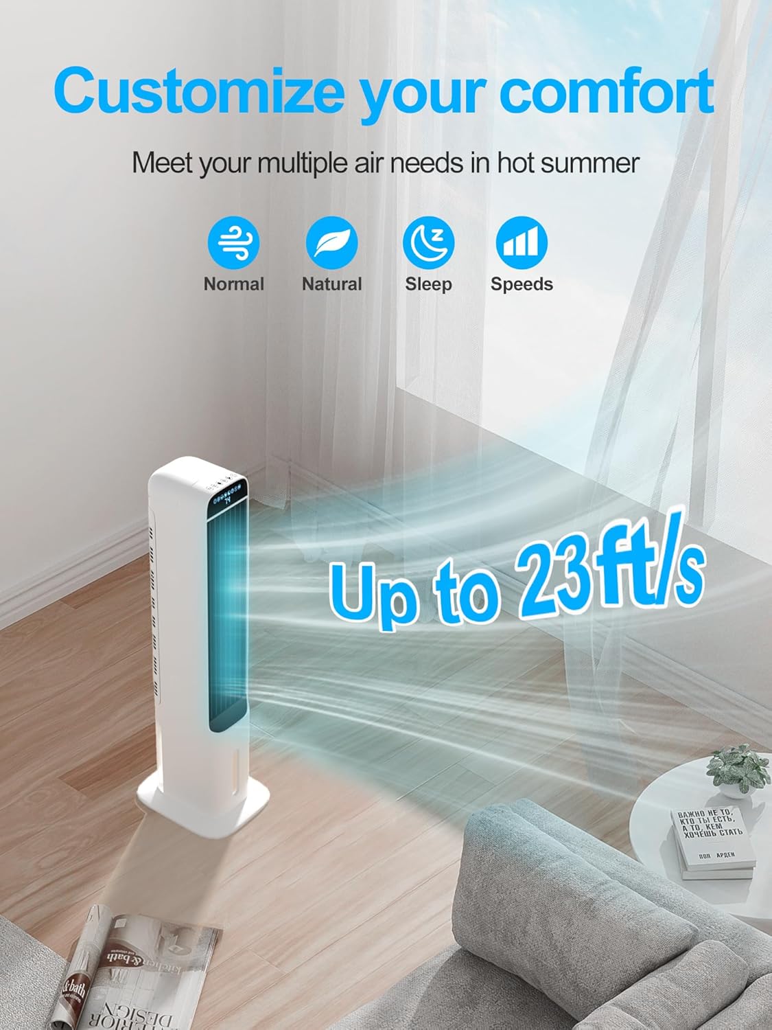 Ventilador de refrigeración que sopla aire frío, enfriador de aire evaporativo portátil, enfriador de pantano con oscilación de 80, 3 modos,