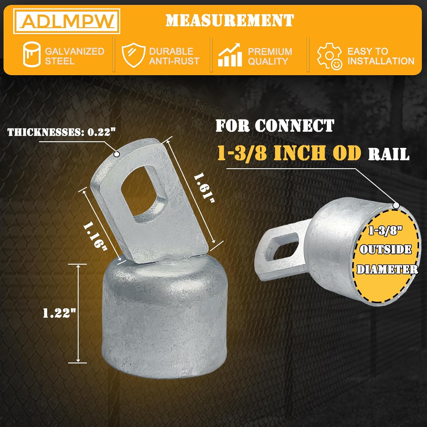 Paquete de 4 Extremo superior del riel de la cerca de enlace de cadena de 1-38 pulgadas, extremo superior del riel superior de acero galvanizado.