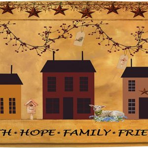 Sunhe Tapete de baño rústico de granja, vintage, primitivo, estrella oxidada, estrella patriótica, fe, esperanza, familia, estampado retro, de Sunhe Tapete de baño rústico de granja, vintage, primitivo, estrella oxidada, estrella patriótica, fe, esperanza, familia, estampado retro, de