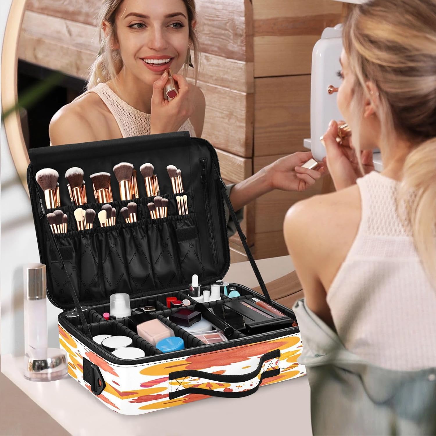 Autumn Theme travel cosmetic makeup bag travel makeup brush opening makeup bag makeup bag opens flat cosmetiquera de viaje para hombre for women