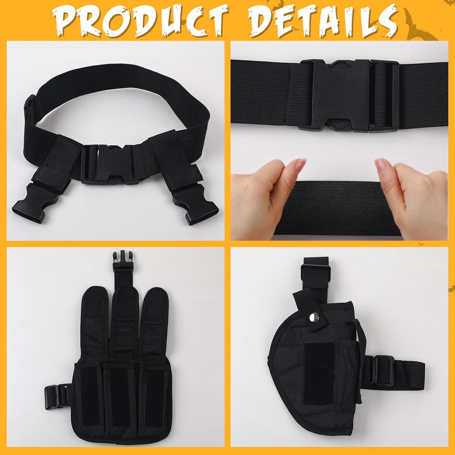 3 piezas de disfraz de Halloween para mujer, cosplay, pierna caída, ajustable, pistola, pistola, con bolsas para revistas, medio dedo, punk, guantes
