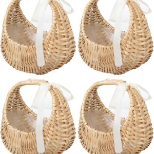 BEIJIALY 4 cestas pequeñas de mimbre con asa, cestas de flores para bodas, cesta de flores de mimbre de ratán, mini canasta de picnic, cesta de BEIJIALY 4 cestas pequeñas de mimbre con asa, cestas de flores para bodas, cesta de flores de mimbre de ratán, mini canasta de picnic, cesta de