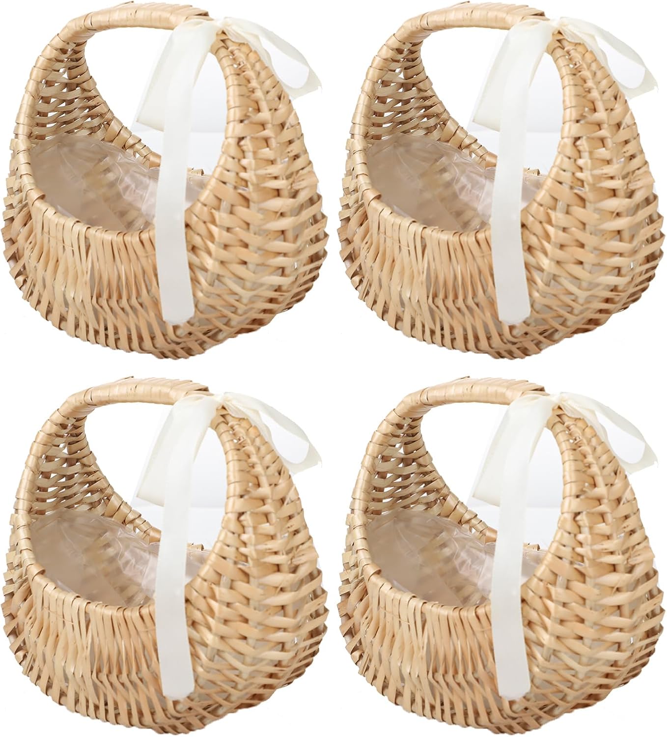 BEIJIALY 4 cestas pequeñas de mimbre con asa, cestas de flores para bodas, cesta de flores de mimbre de ratán, mini canasta de picnic, cesta de