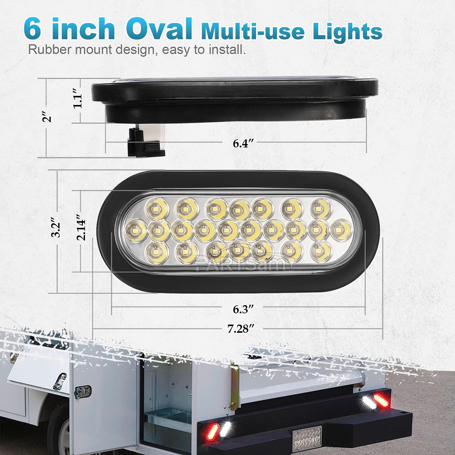 Partsam 2 luces traseras ovaladas rojas + 2 blancas de 6 pulgadas, 24 luces traseras de freno, kit de luz de marcha atrás para camión, remolque,