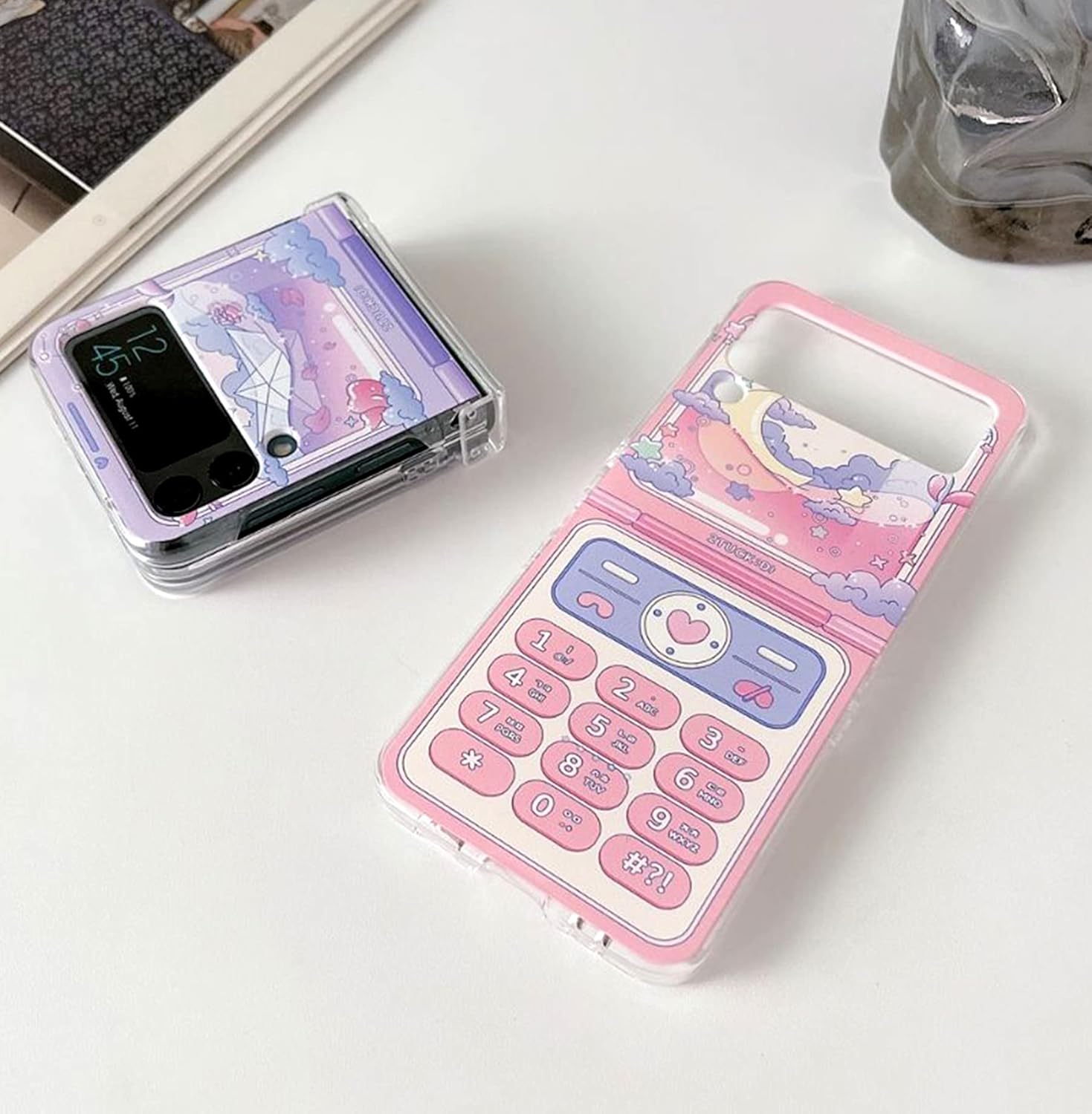Funda para Samsung Galaxy Z Flip 4 con estampado retro, diseño de luna y corazón de amor para Z Flip 4, color rosa