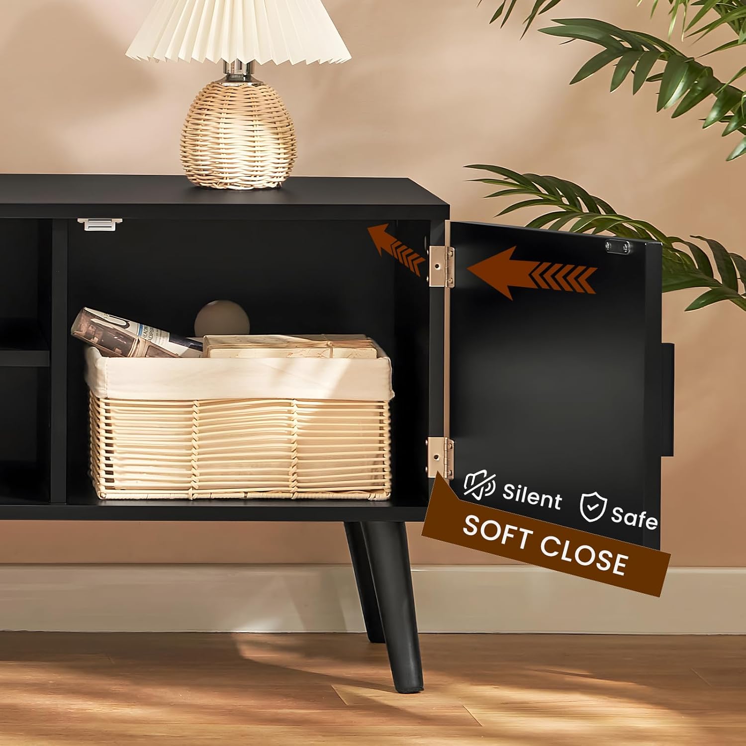 Iwell Soporte de TV para TV de 55, 65, 70 pulgadas, consola de TV con almacenamiento y estantes ajustables, centro de entretenimiento, soporte de TV