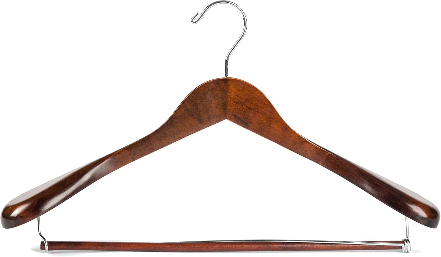 Perchas de madera de lujo con hombros anchos, paquete de 2 unidades, con barra de bloqueo, acabado retro suave, colgador de madera para armario,