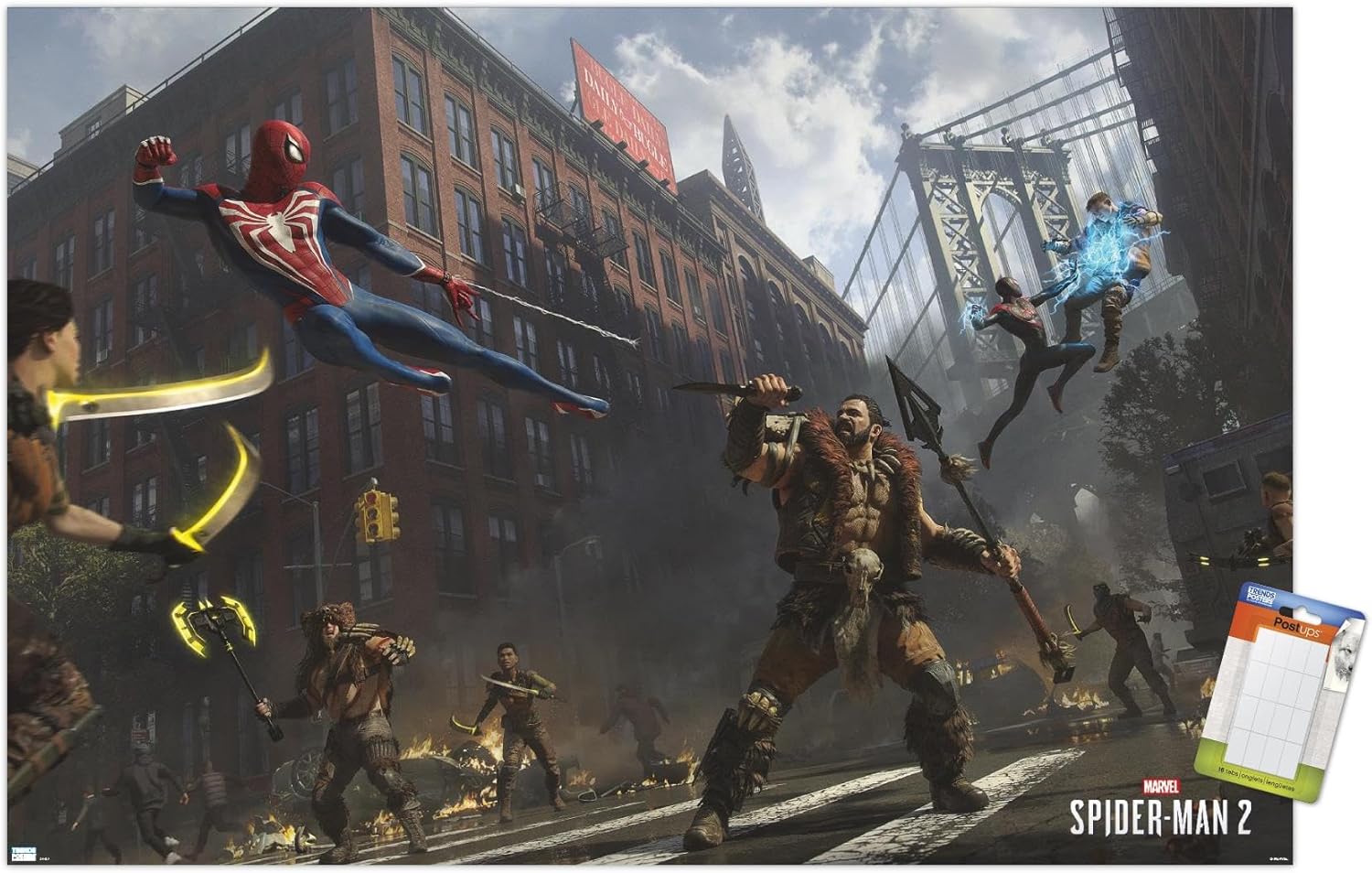 Trends International Marvel’s Spider-Man 2 – Póster de pared de lucha callejera con Kraven, 22.37 x 34.00 pulgadas, paquete de póster y montaje