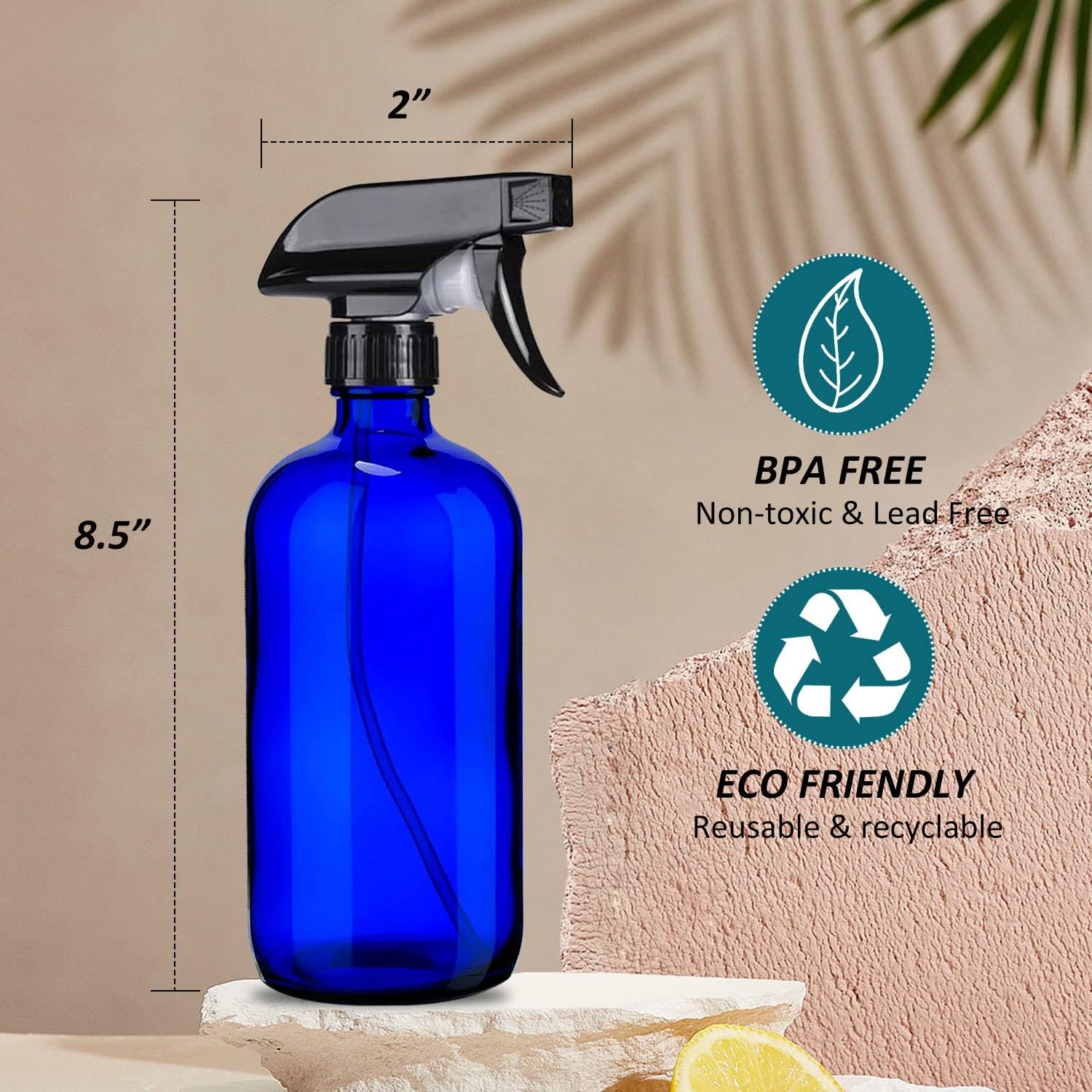 Botellas de vidrio azul de 16 onzas  Paquete de 3 botellas vacías recargables para soluciones de limpieza, aceites esenciales, plantas, cabello