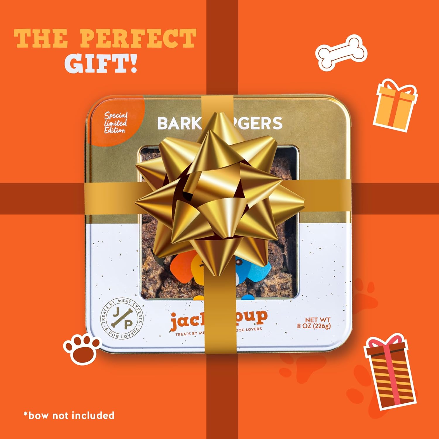 Jack&Pup Bark Burgers Bites Dog Gifts  Holiday, Adoption, Dog Birthday Treats in Classy Tin  Jerky Dog Treats (Bully Burger Bites – 12oz Bites)