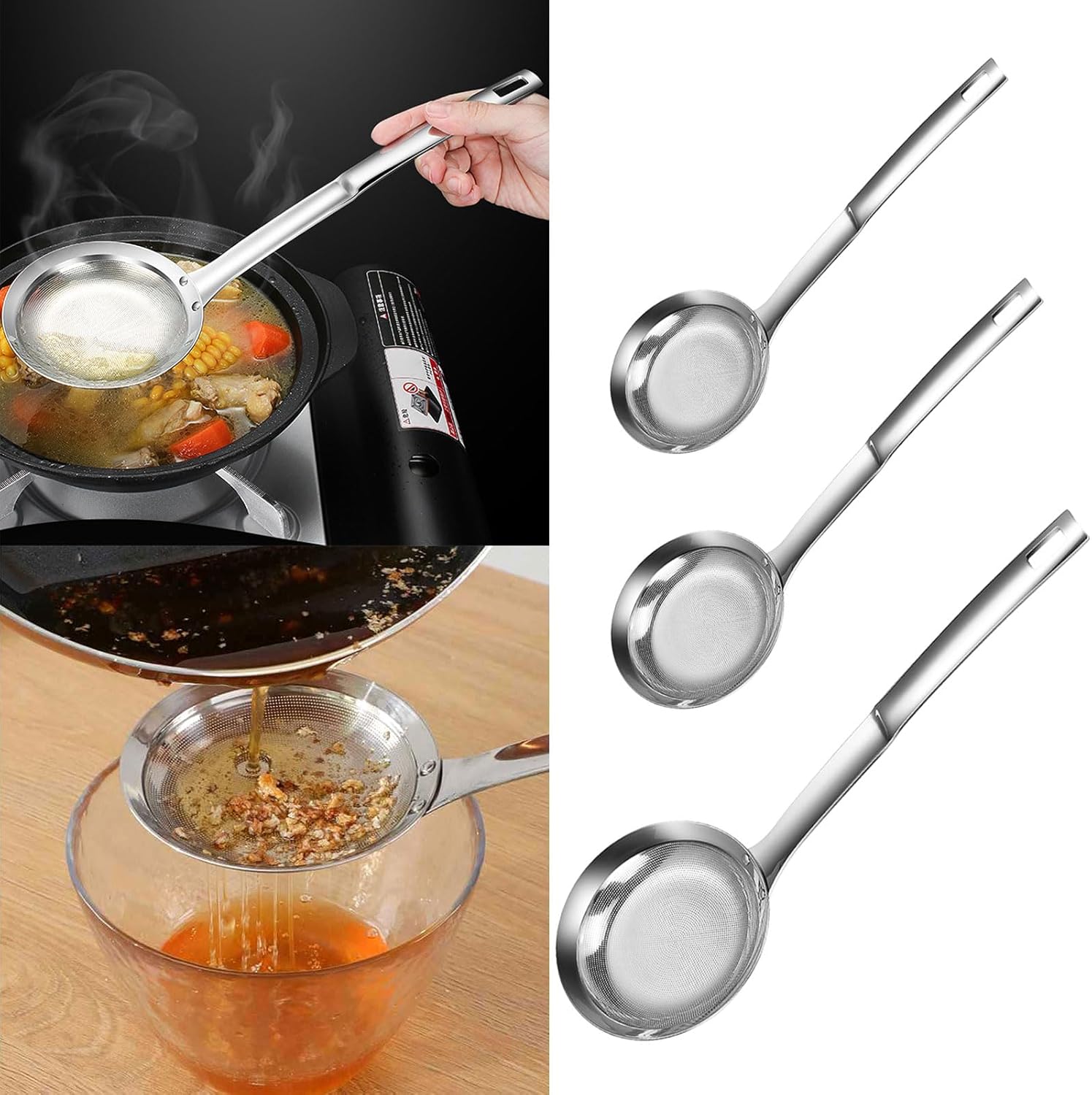 Cuchara ranurada con coladores, cucharas separadoras de aceite, accesorios de cocina para separar y colar aceite y líquidos, cuchara espumadera de