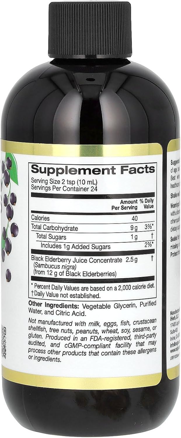 Jarabe de saúco, concentrado de jugo de saúco negro (Sambucus nigra), apoyo inmunológico estacional, sin conservantes ni edulcorantes artificiales,