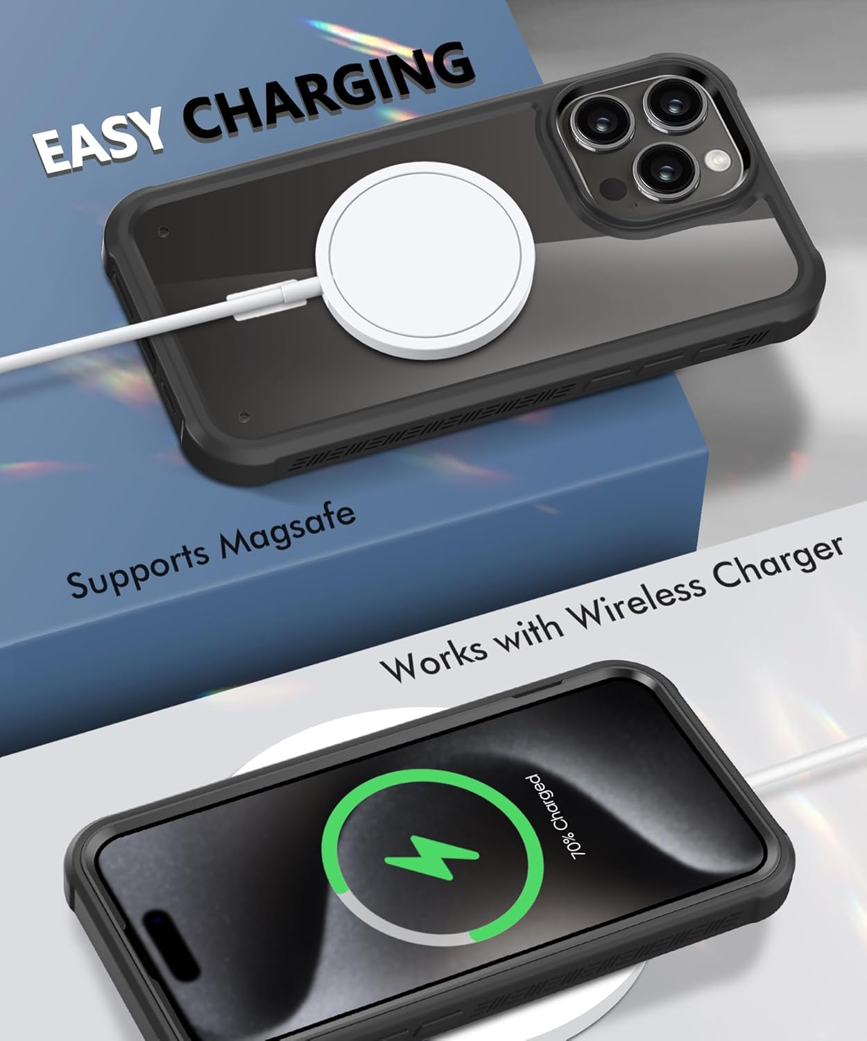 Funda para iPhone 15 Pro Max, protector de pantalla integrado, con protector de lente de cámara, carcasa de cuerpo completo resistente a prueba de