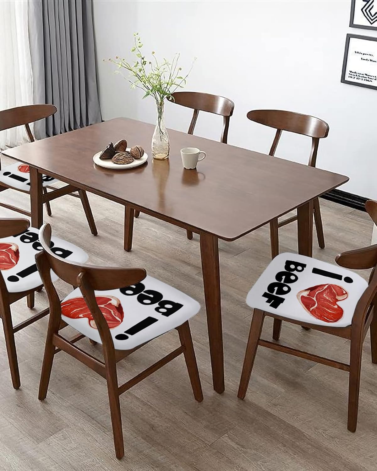 Chair Seat Covers,I Love Beef Heart Kitchen Decoration Stretch Removable Seat Covers for Dining Chairs,Soft Dining Room Seat Cover Set of 4