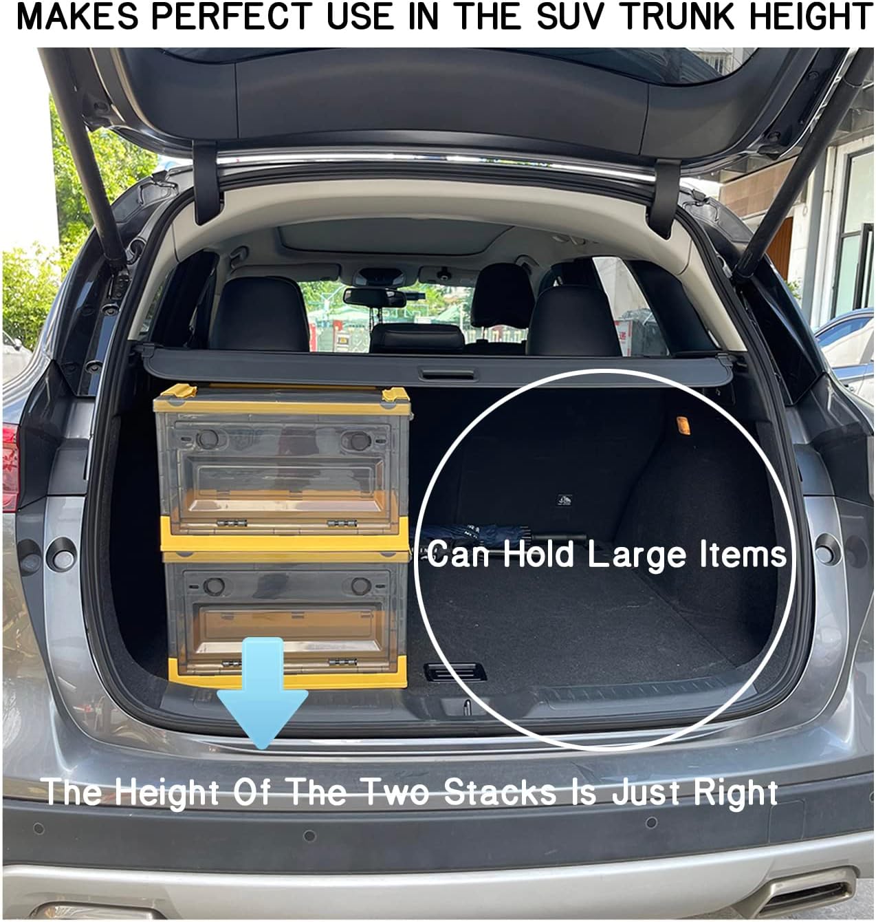 Organizador de maletero de automóvil mejorado de tamaño pequeño con tapa, organizador apilable de tres lados para automóvil, organizador de maletero
