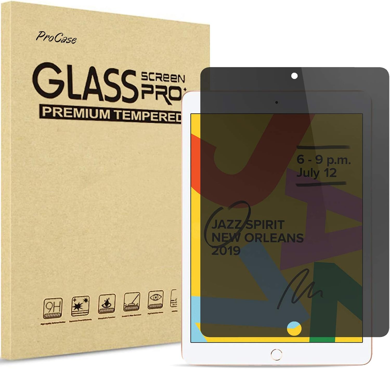 ProCase Protector de pantalla de privacidad antiespía de vidrio templado antiespía para iPad de 10.2 pulgadas
