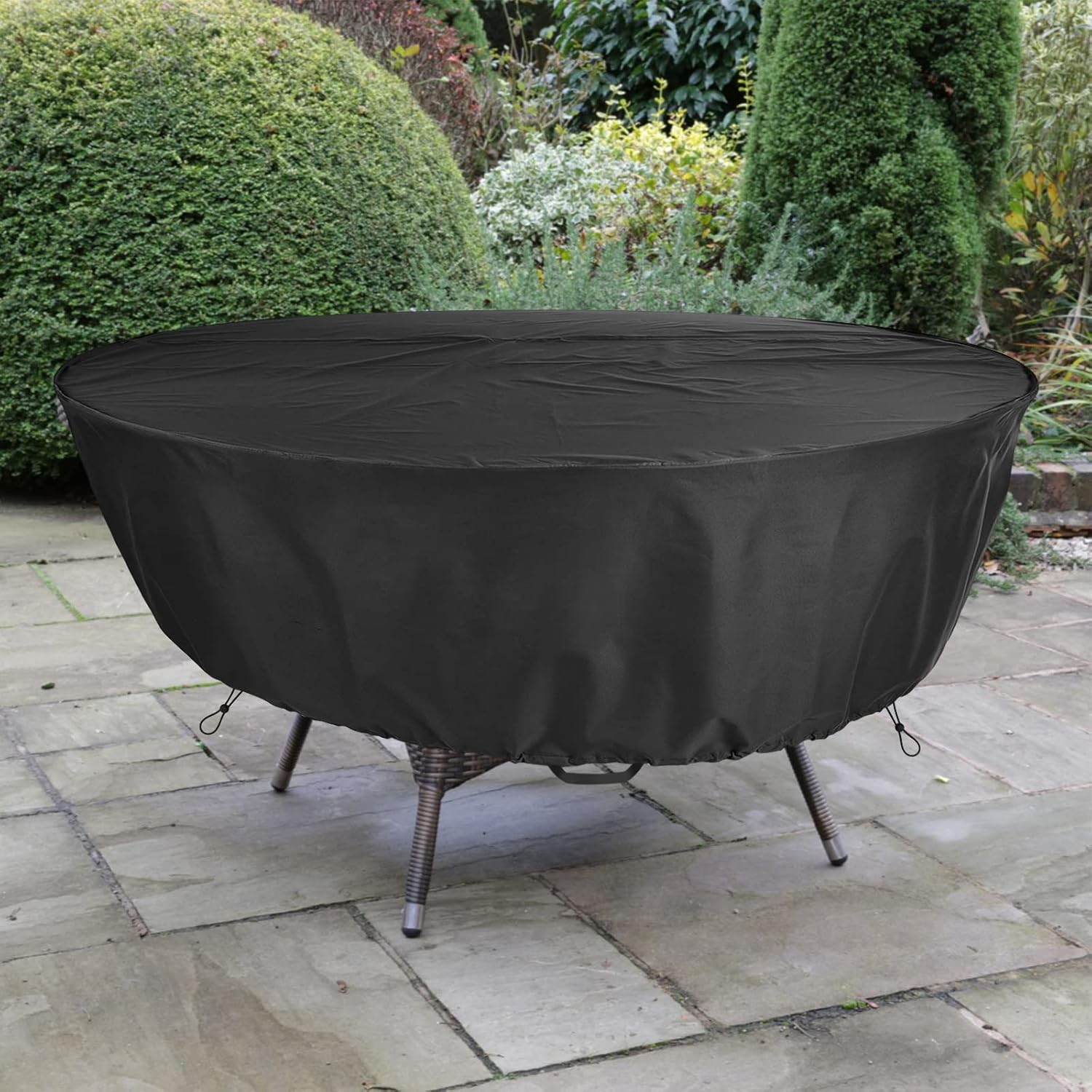 SELUGOVE Funda de mesa redonda, adecuada para mesa redonda de patio de 64 pulgadas de diámetro, tela Oxford de doble capa gruesa negra