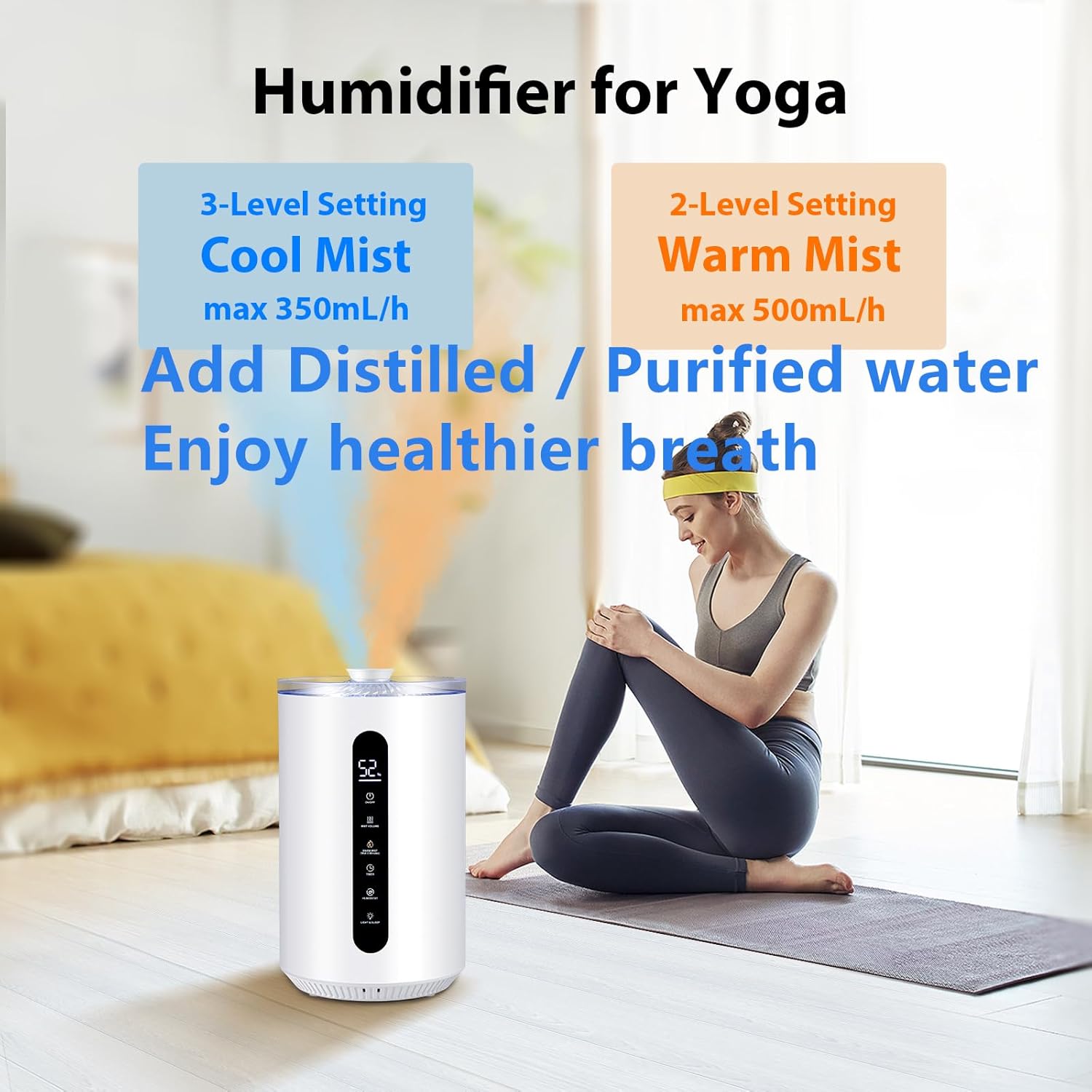 Hioo Humidificadores para habitación grande de 441 pies cuadrados, 1.72 galones 6.8 L humidificador ultrasónico de niebla cálida y fría para