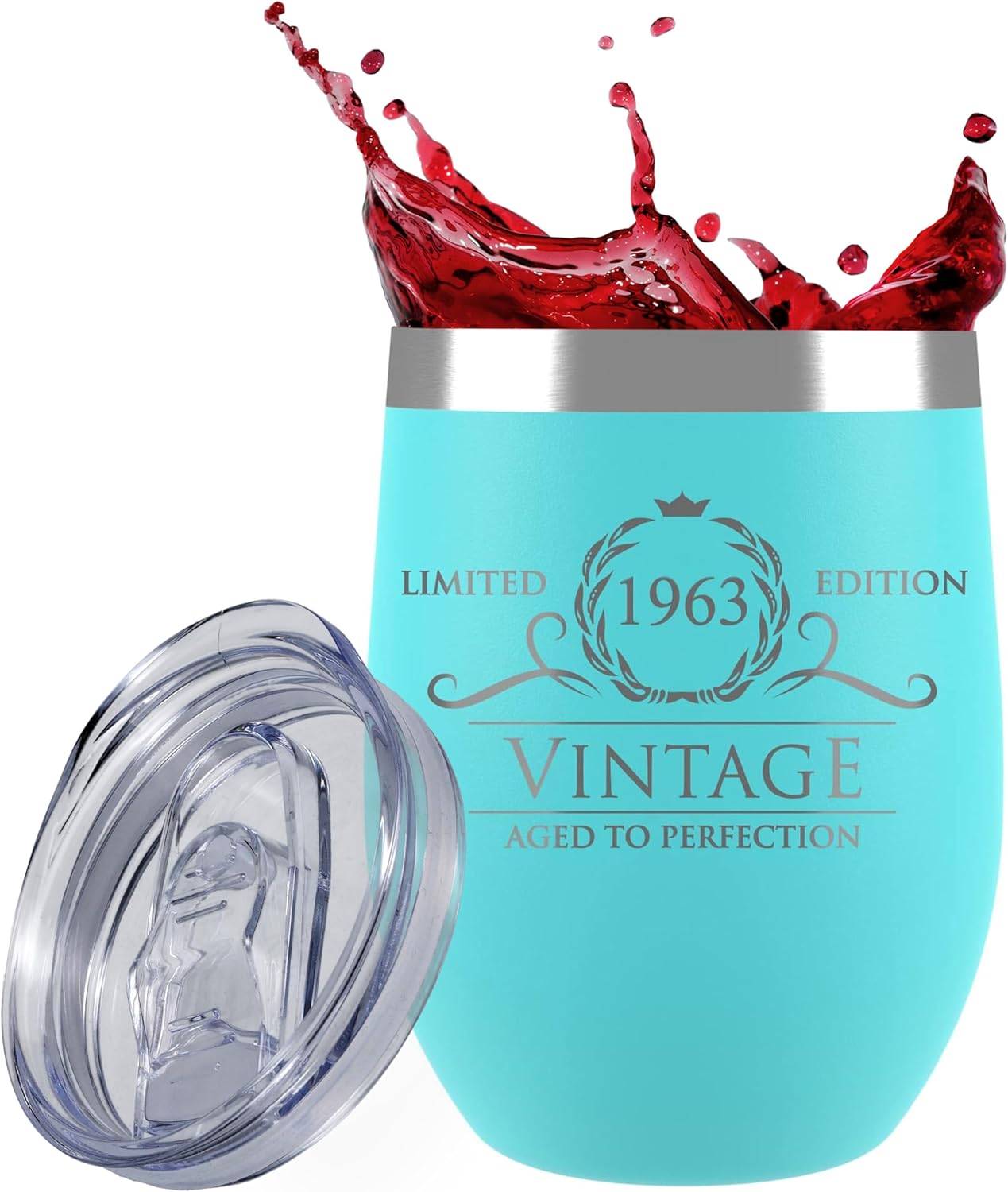 Regalos de cumpleaños número 60 para mujer, vaso de vino sin tallo de menta 1963 de 12 onzas, decoraciones de cumpleaños 60 para mujeres, regalos de