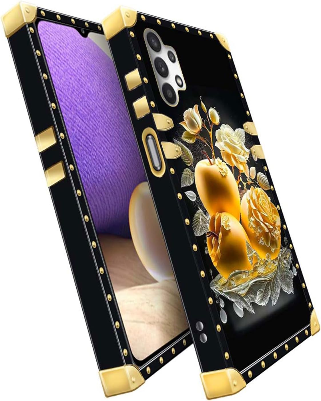 CARLOCA Funda para Samsung Galaxy A32 5G, rosa dorada y fruta de la paz mejora tu estilo con la funda dorada de lujo a prueba de golpes compatible