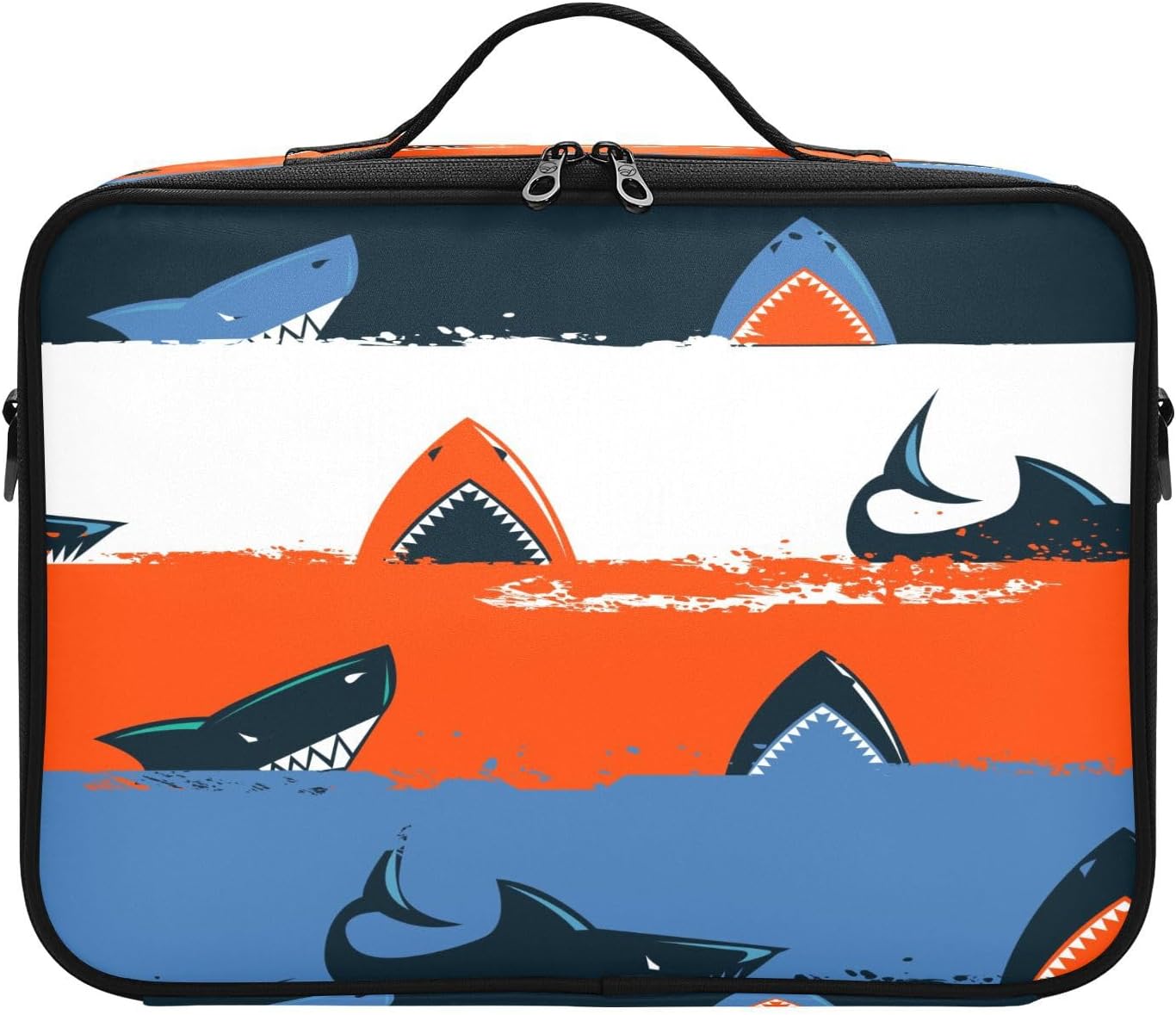 Bolsa de cosméticos roja de dibujos animados de tiburón, bolsa de viaje grande con compartimentos, bolsa de maquillaje portátil, neceser de viaje