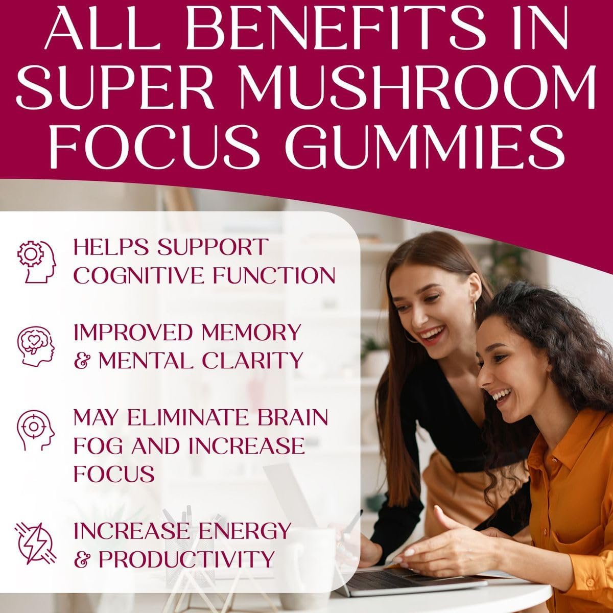 Auri Gomitas Super Mushroom Focus  melena de león, Alpha GPC y Rhodiola  Suplemento de hongos para apoyar la función cognitiva, claridad mental,