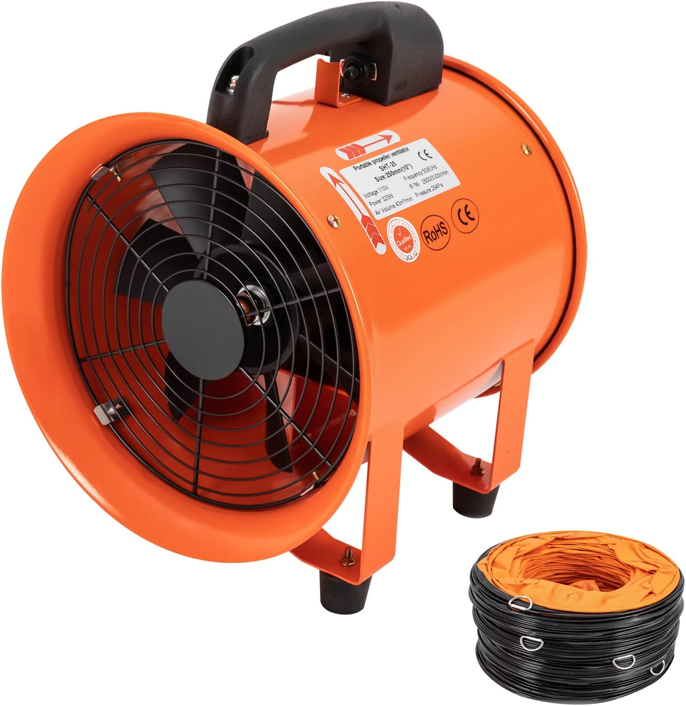 LUGBING Ventilador de utilidad, ventilador portátil de 10 pulgadas, 320 W, soplador de alta velocidad, potente extractor de humos de bajo ruido con