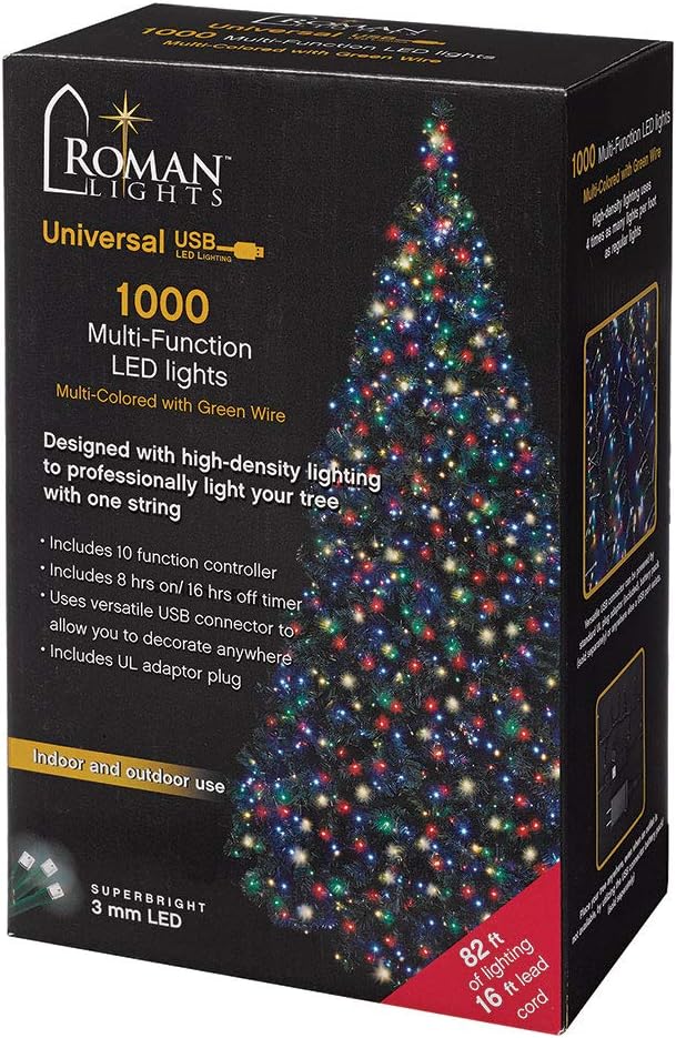 Roman Luces superbrillantes LED USB 1000L Multi 84 pies, juego de luces de cable verde, controlador de 10 funciones, temporizador de 8 encendido16