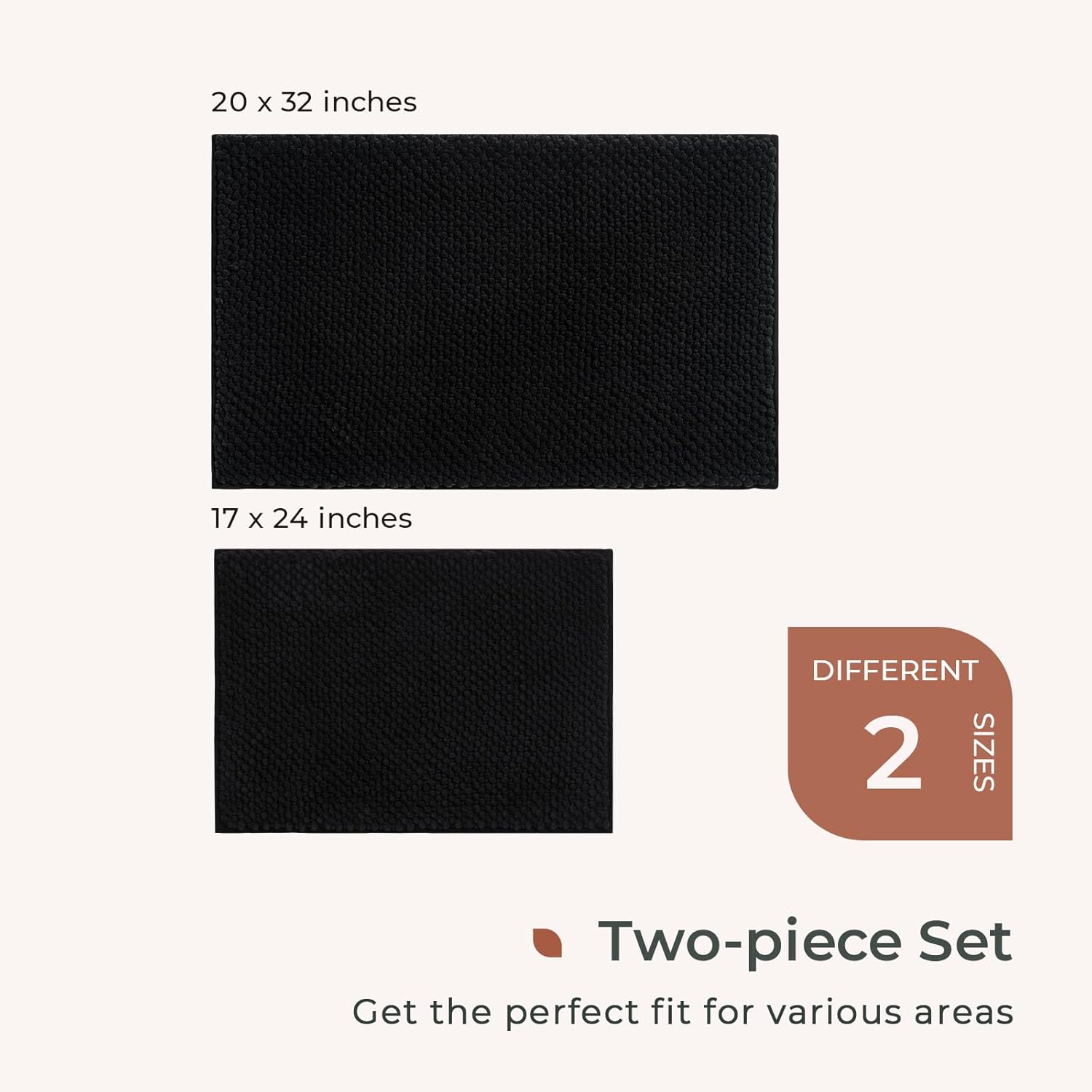 FRESHMINT Juego de 2 alfombras de baño de felpilla de 17 x 24 pulgadas + 20 x 32 pulgadas, antideslizantes, para baño, absorbentes de agua,