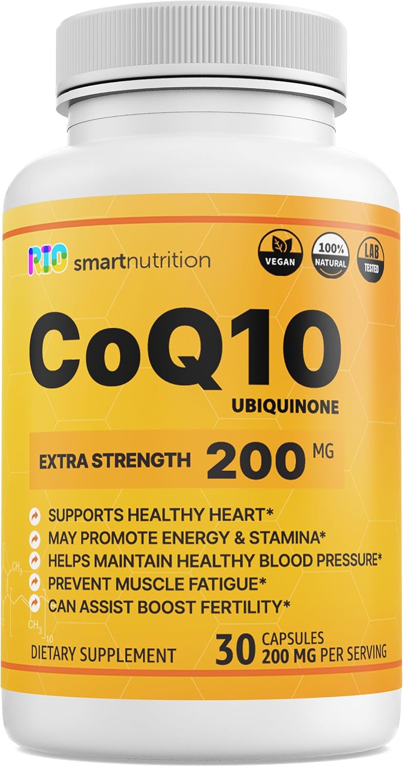 Rio CoQ10 Extra Strength 200mg – Coenzima Q10 – Suplemento antioxidante para la salud vascular y cardíaca y producción de energía – 30 cápsulas