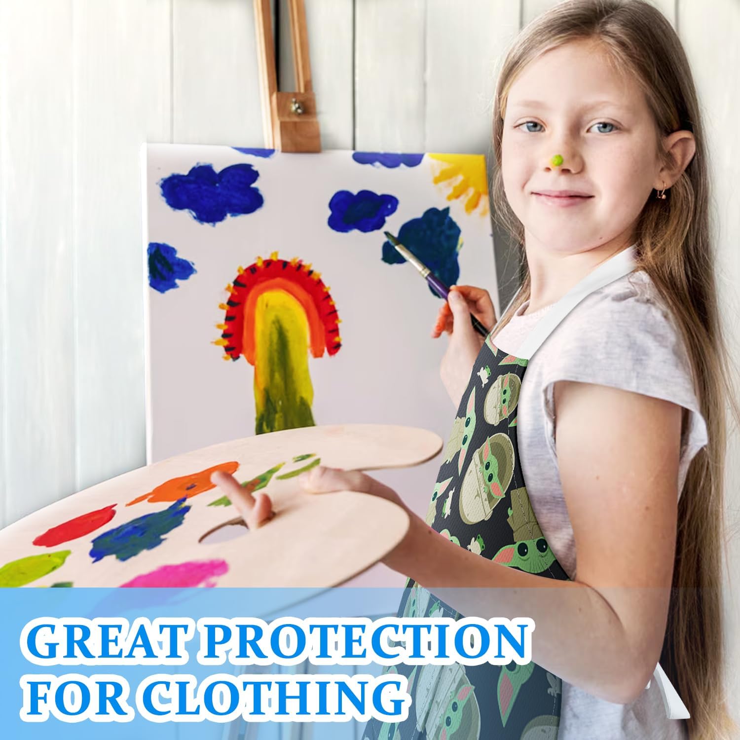 Akkya Delantales de cocina para niños pequeños, delantal de pintura de chef con bolsillo, para hornear, arte, jardinería, bata personalizada para