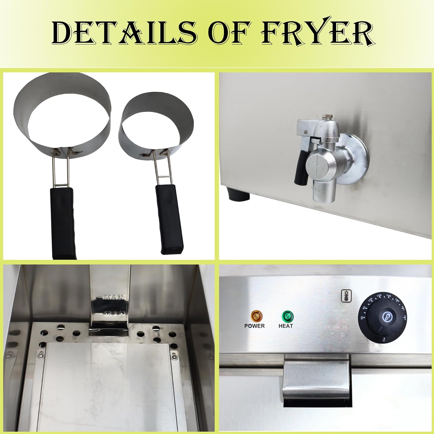 Freidora comercial de acero inoxidable con 2 moldes de anillo para pasteles, donas, pollo frito, papas fritas