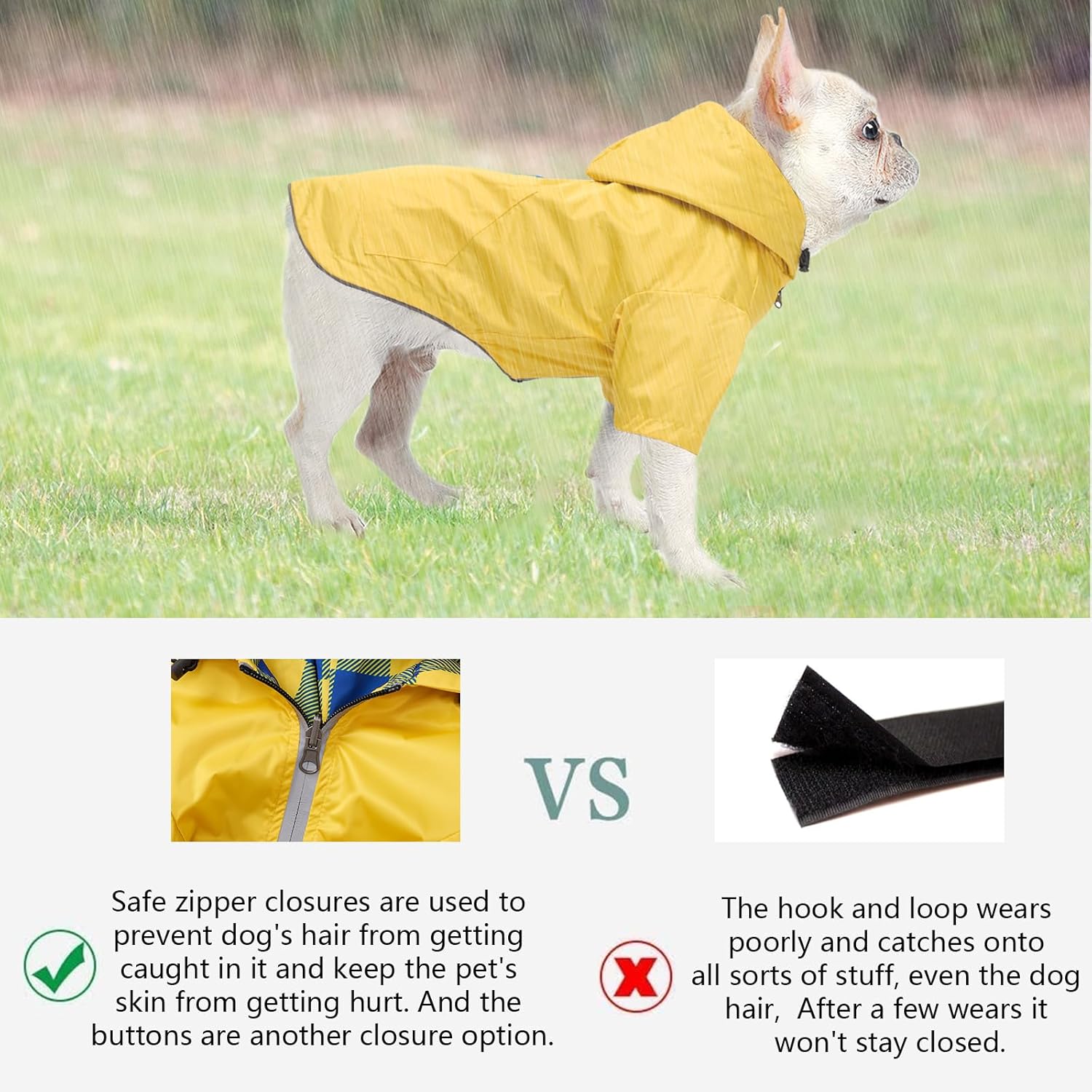 Impermeable para perro, chaqueta impermeable para cachorros, con patas y capucha para perros pequeños y medianos, poncho reversible con cremallera