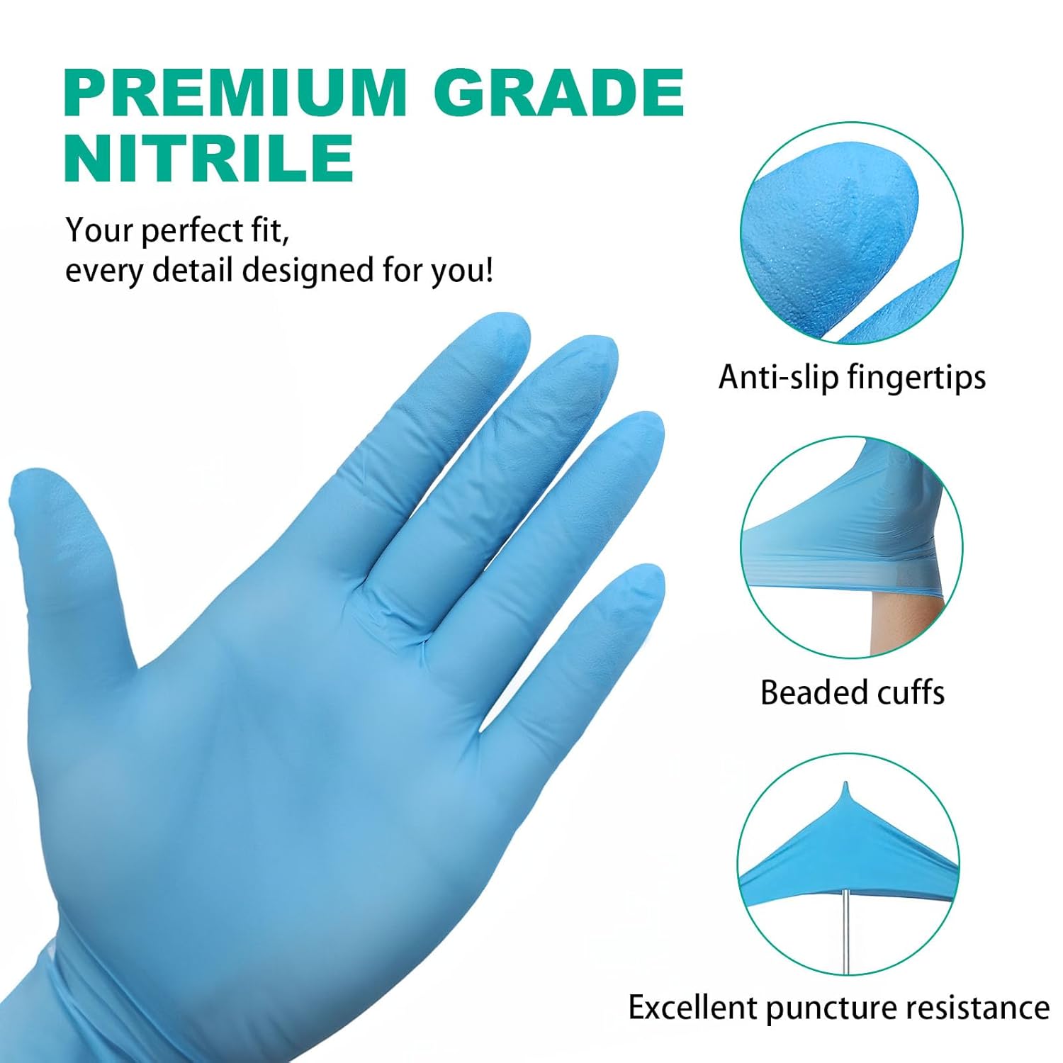 VASTMED – 100 guantes de nitrilo Leone para examen de grado dental  0.14 oz con textura de puntas de dedos, sin látex, sin polvo, guantes de grado