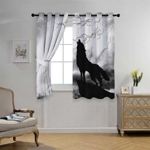 YANFENQI Short Curtains Blackout Black Wolf Silhouette Doorway Curtains Cortinas para Ventanas De Cuarto 55Inch Width by 72Inch Length,2 Panels YANFENQI Short Curtains Blackout Black Wolf Silhouette Doorway Curtains Cortinas para Ventanas De Cuarto 55Inch Width by 72Inch Length,2 Panels