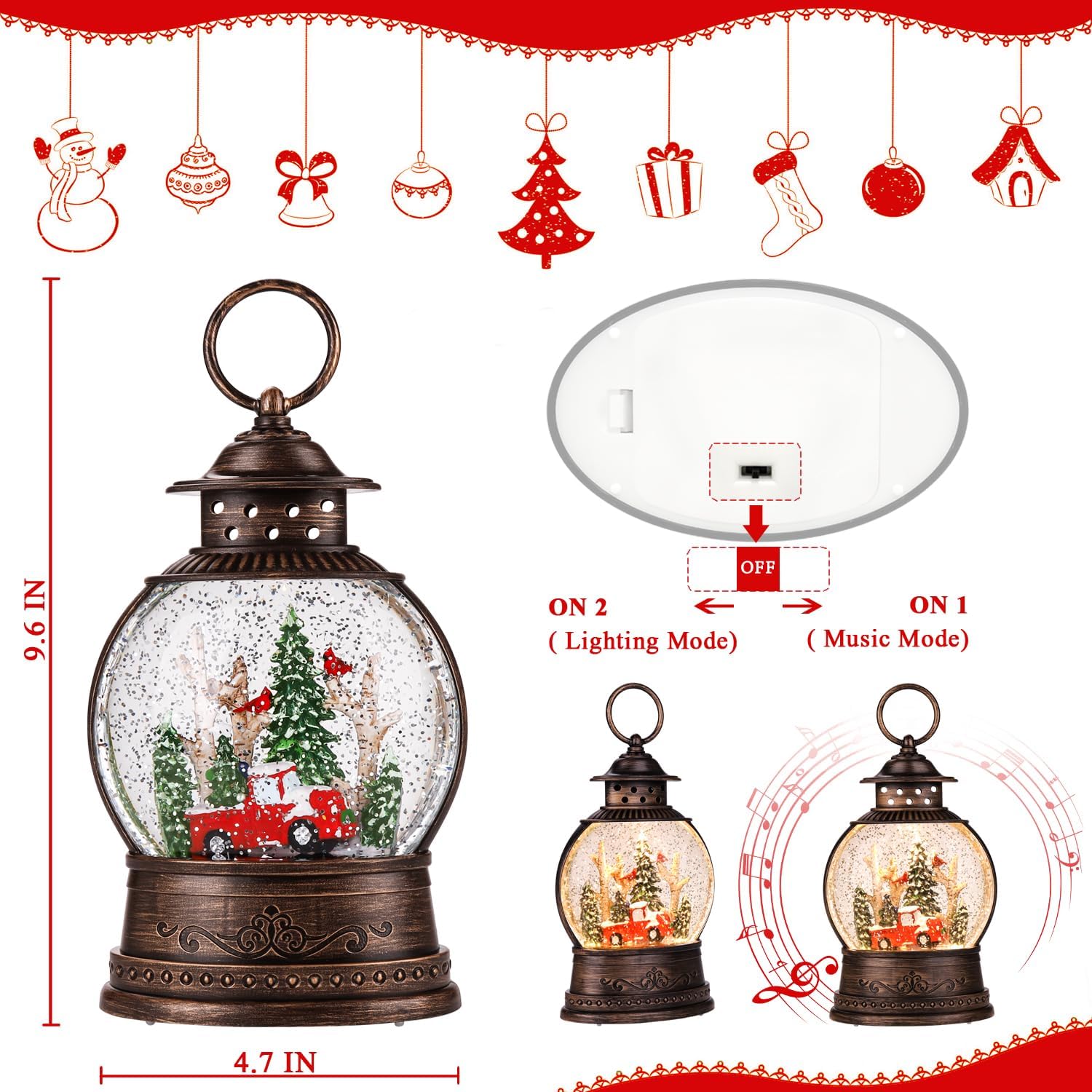 Decoraciones de Navidad, farol de Navidad, globos de nieve de Navidad, temporizador de 6 horas, decoración de Navidad, farol de globo de nieve,