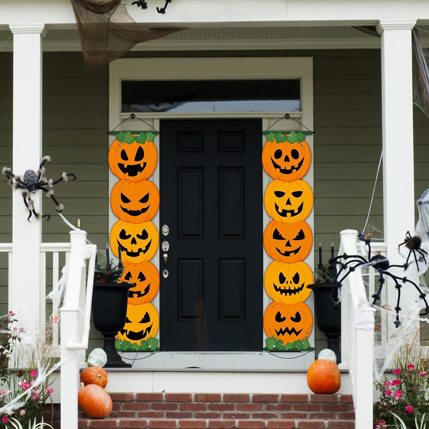 2 carteles de calabaza de Halloween para porche, decoración de fiesta de Halloween, cartel de truco o trato, letrero de puerta colgante de calabaza