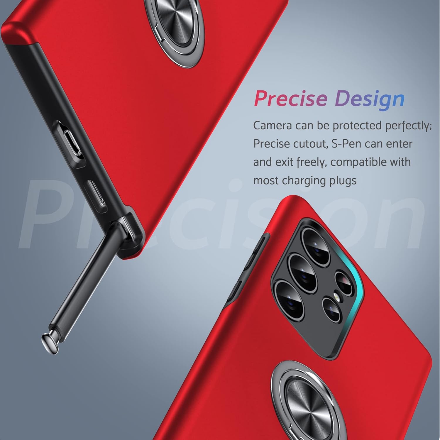 Anqrp Hidden Series – Funda para Galaxy S23 Ultra 5G, soporte que no se cae anillo de metal de 360, grado militar de 15 pies, funda protectora a