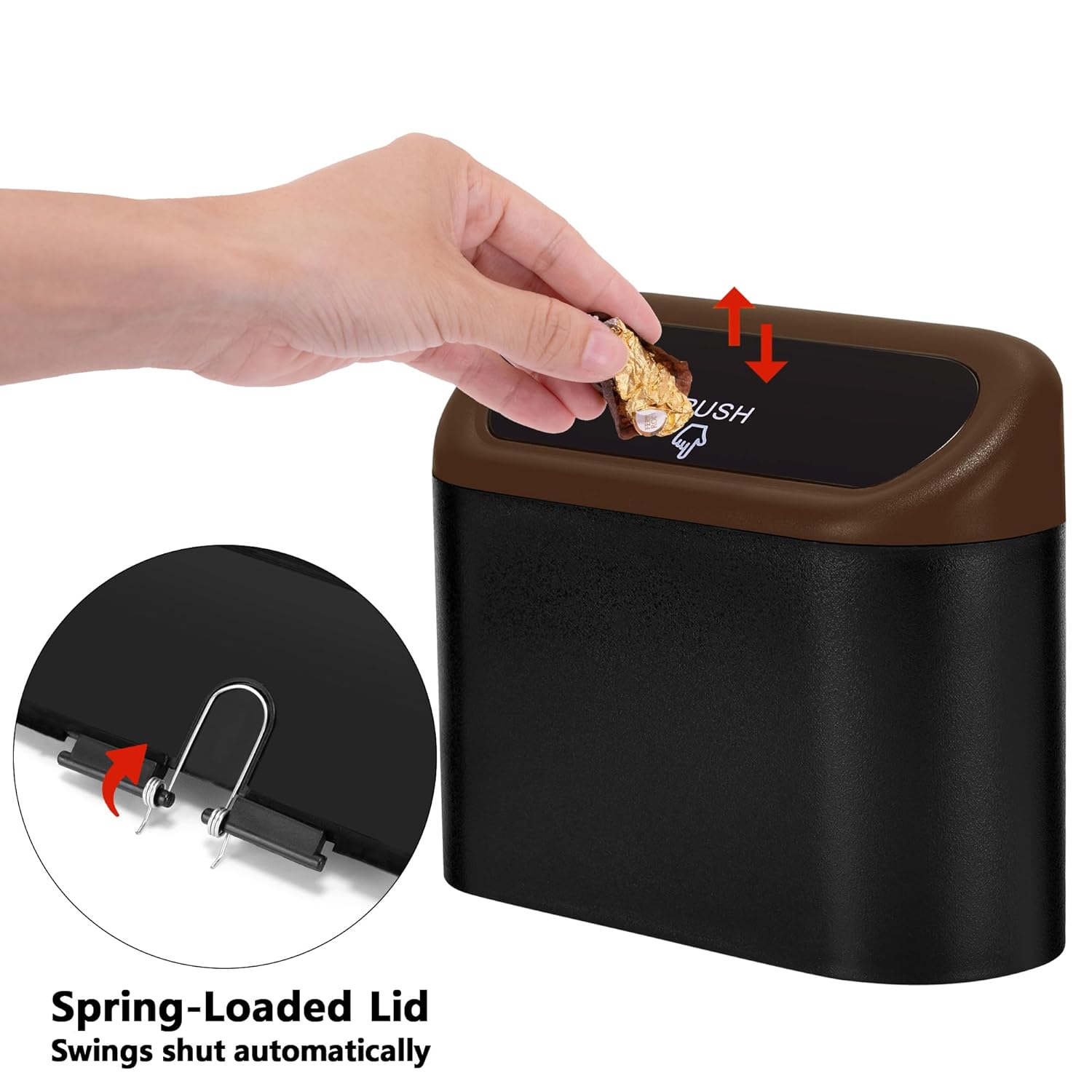 Ginsco Mini cubo de basura para automóvil con tapa, cubo de basura de plástico ABS pequeño, accesorios de automóvil para interior, bonito cubo de