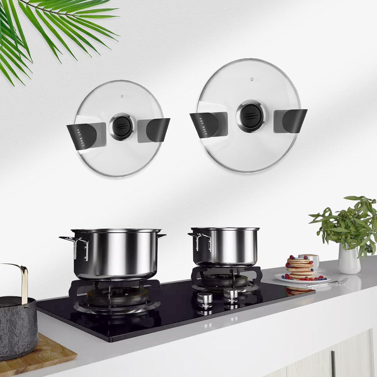 Organizador universal de tapas de olla para gabinete, 4 tapas de sartén para puertas de gabinete, soporte superior para armario de cocina,