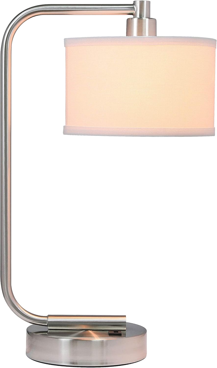 XiNBEi Lighting XB-TL1226-BN – Lámpara de mesa con puerto de carga USB y pantalla de tela, moderna lámpara de mesita de noche con acabado de níquel