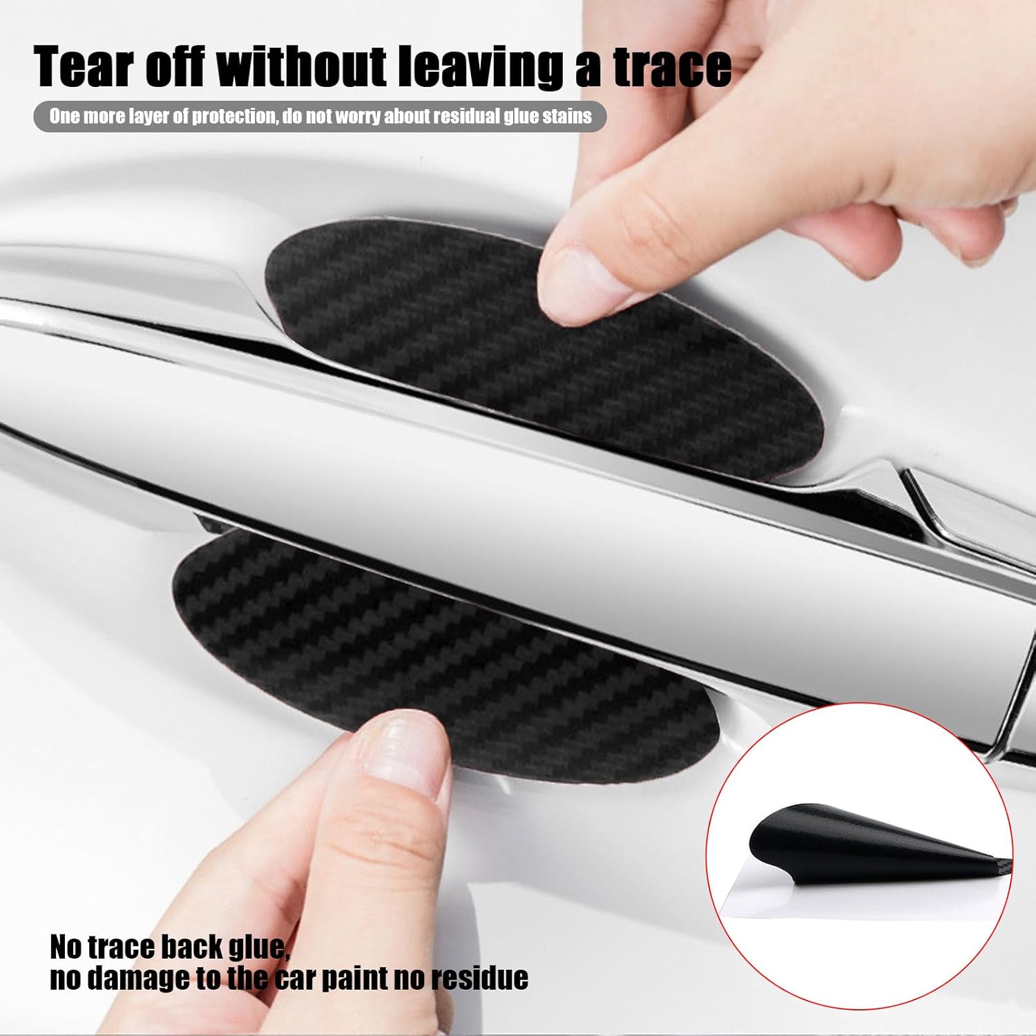 4 protectores para cuenco de puerta de automóvil, 3.38 x 2.67 pulgadas, mango de fibra de carbono interior antiarañazos, accesorio universal de