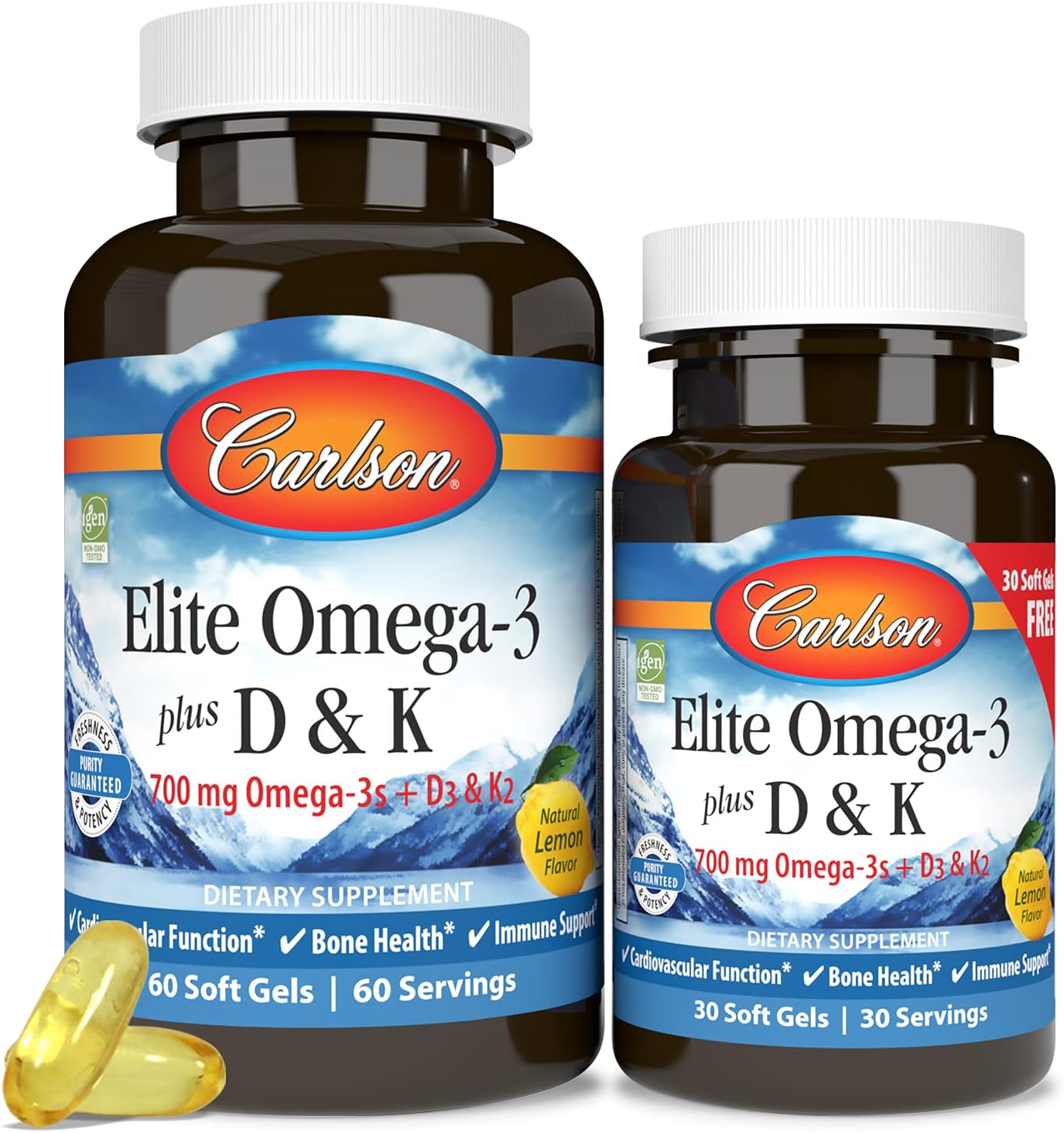 Carlson - Elite Omega-3 Plus D K 700 mg Omega-3s D3 y K2 Función Salud Ósea y Apoyo Inmunológico Limón 6030 Softgel - Imagen 6