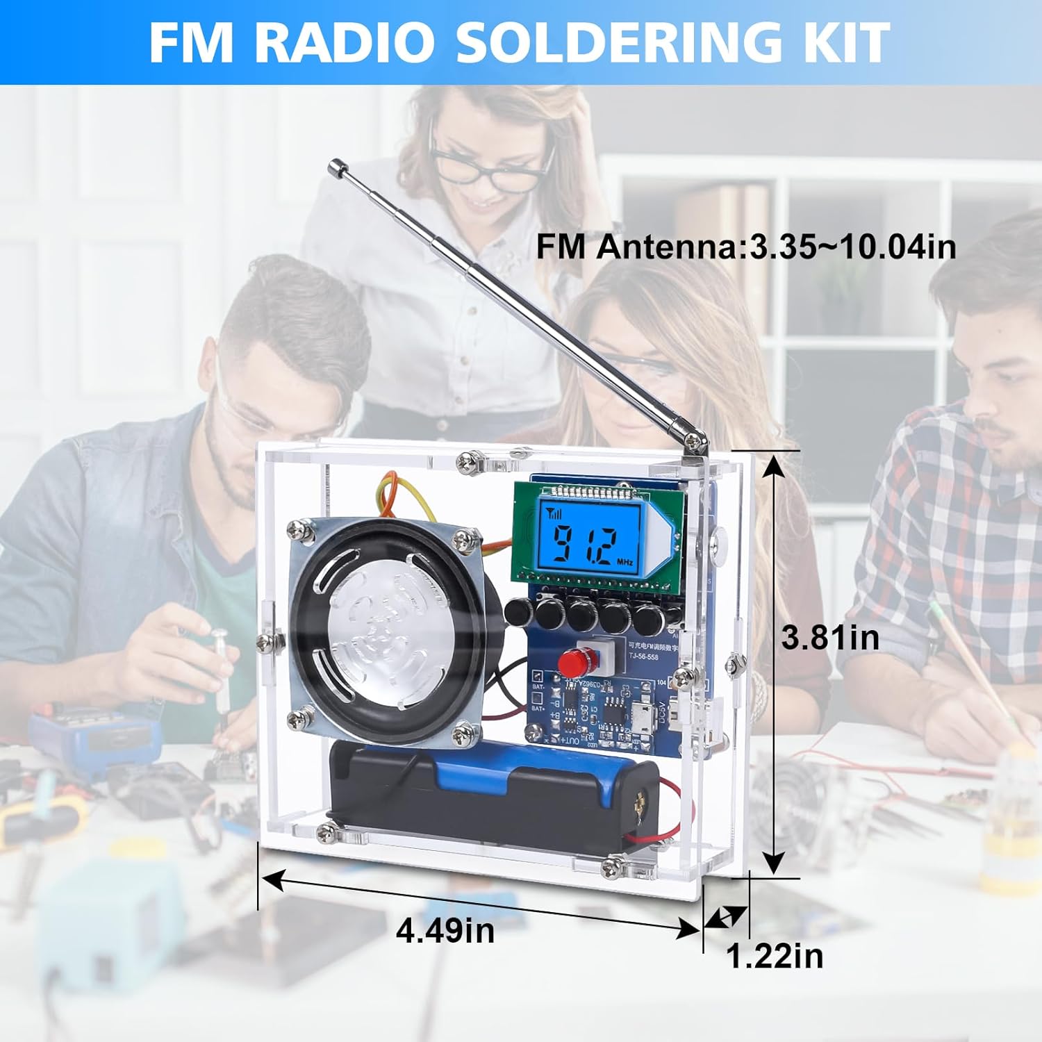 Soldering Project Kit, Icstation FM Radio Kit with Rechargeable Battery Soldering Practice DIY Radio Kits FM 76-108MHz with Headphone Jack LCD