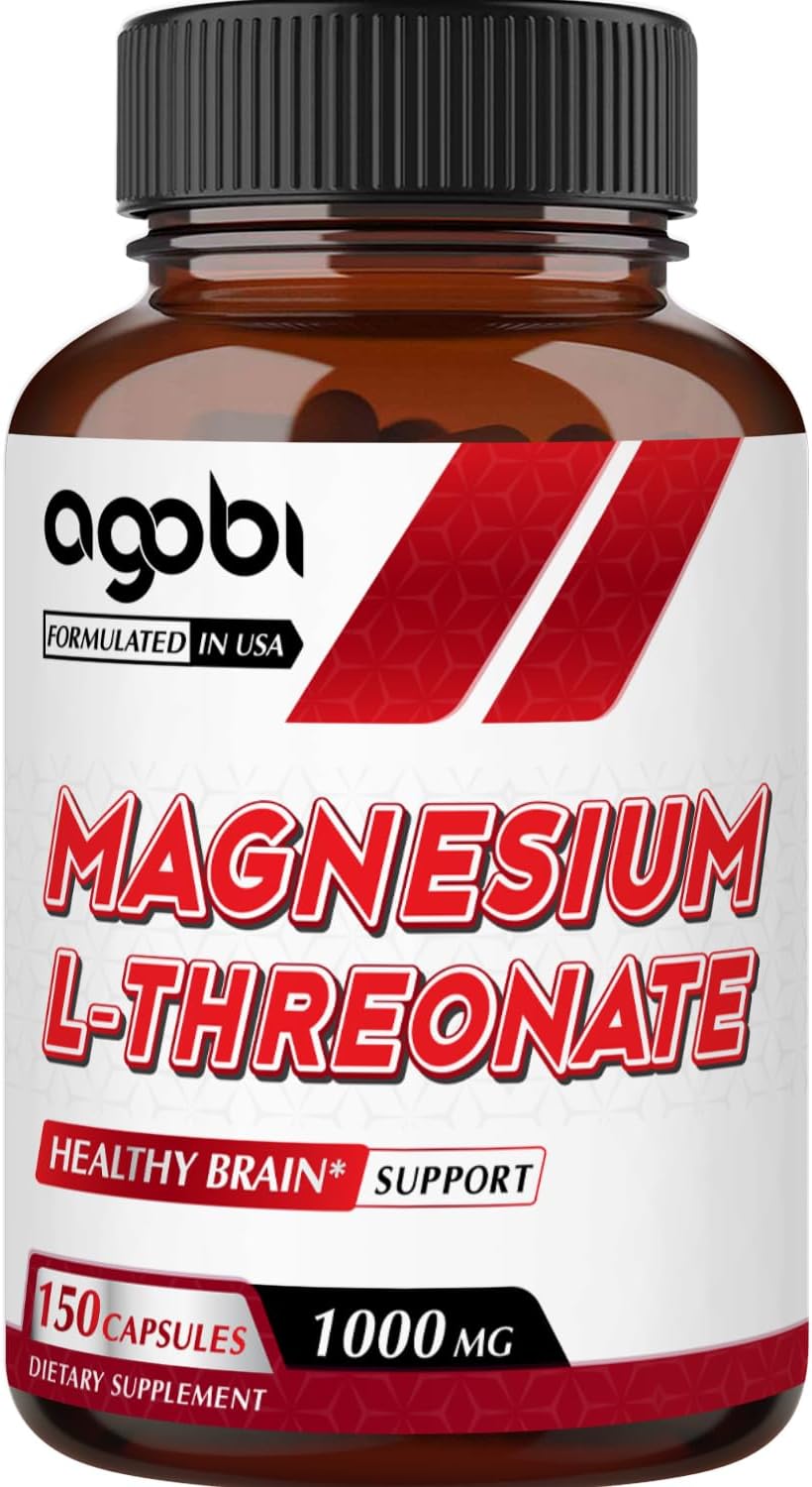 Suplemento L-treonato de magnesio de 1000 mg – 150 píldoras – Fórmula concentrada de fuerza – Sin gluten, sin OMG