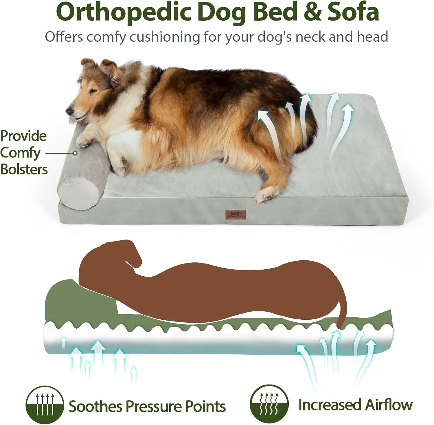 Bark Alley Cama extra grande para perro, cama ortopédica de espuma viscoelástica, sofá cama para perros con funda impermeable lavable para perros